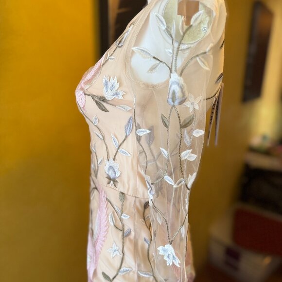 Too Tang Embroidered Maxi Gown – Apricot w/Birds & Floral Detailing -NWT, Size S - Picture 7 of 12